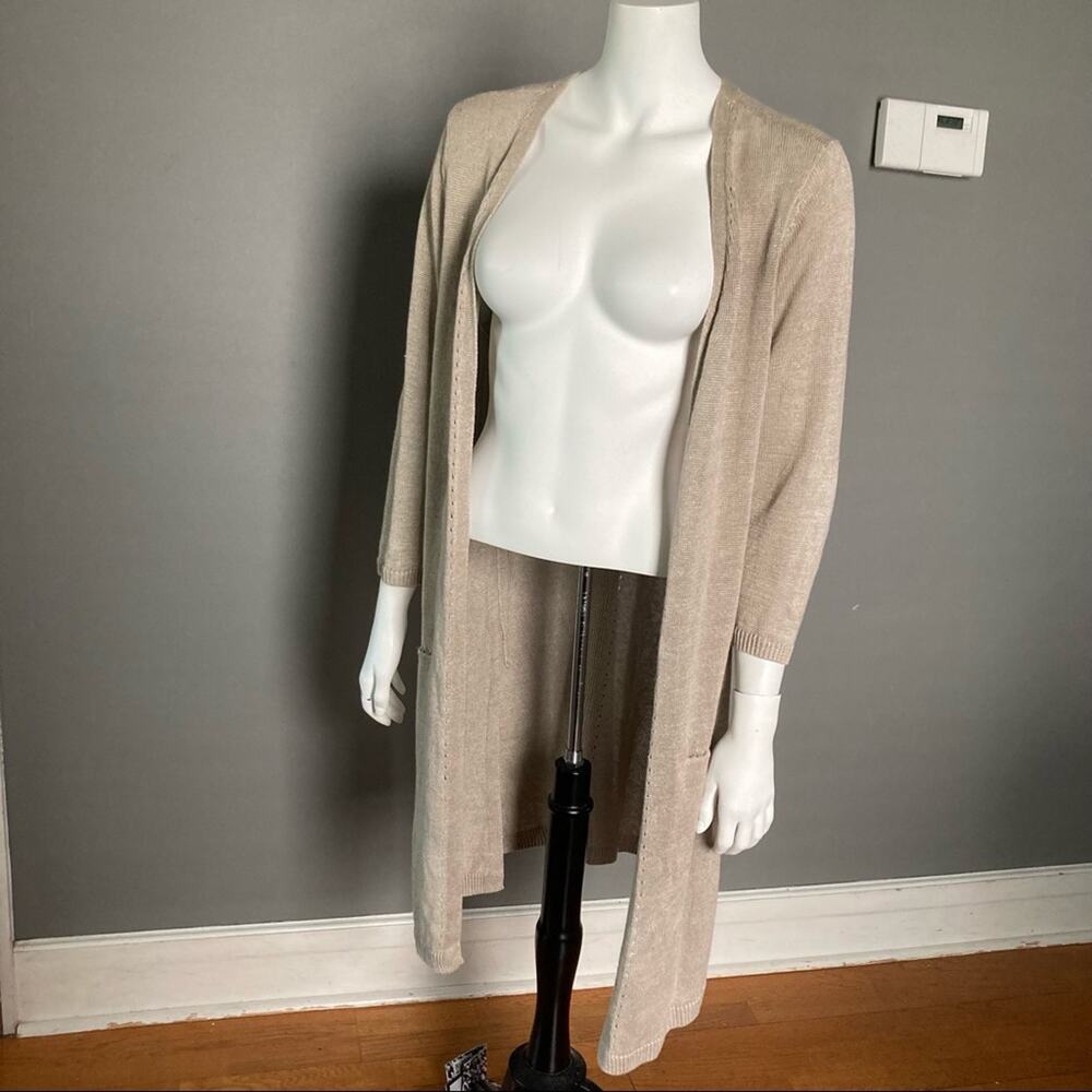 Talbots Cardigan‎ sweater large Linen longline oatmeal eyelet